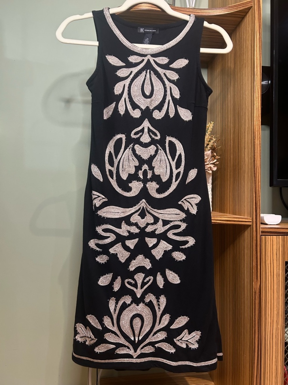 INC International Concepts Black Embroidered Beaded Dress Sleeveless XS Y2K
